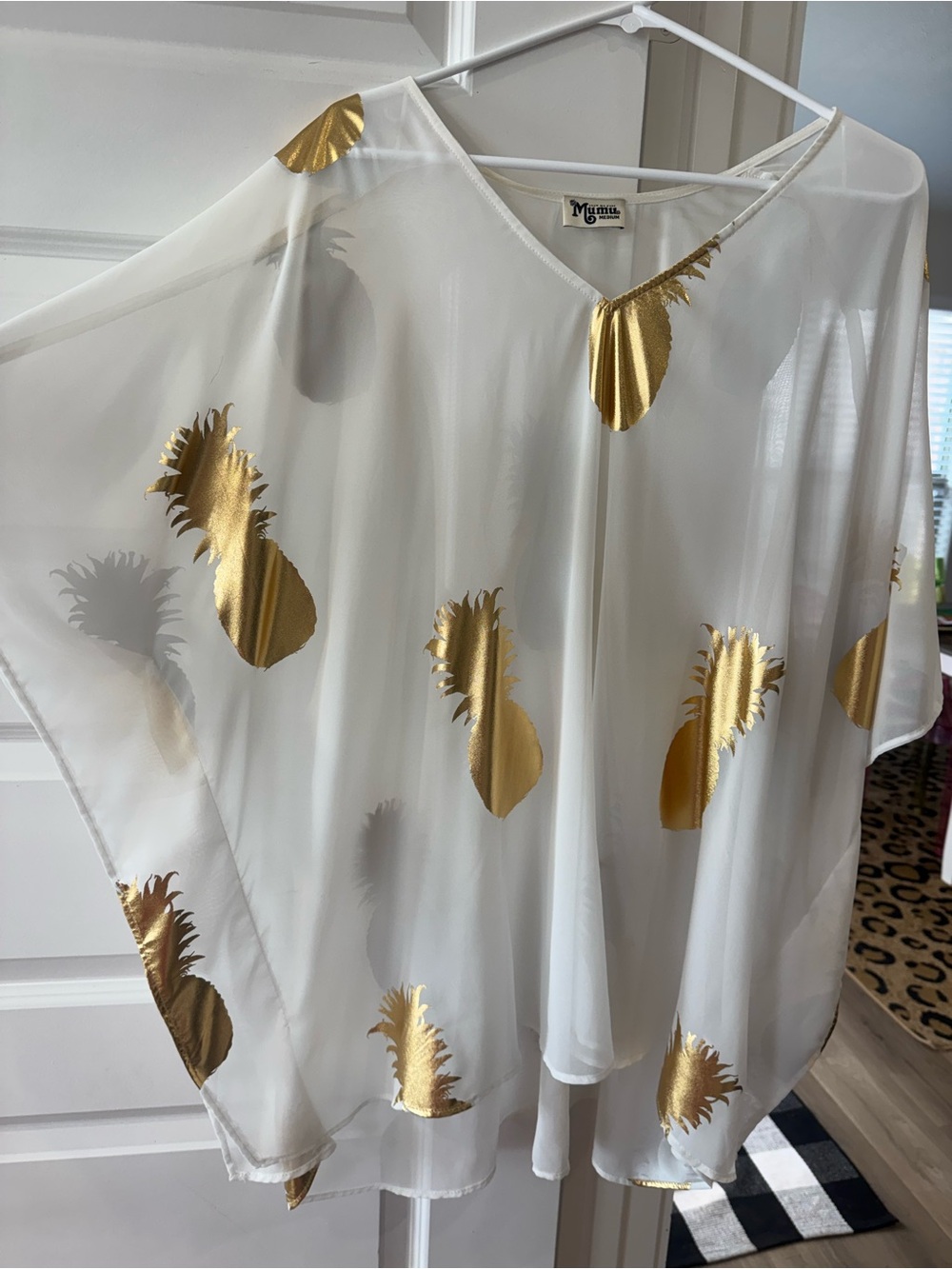 Show Me Your MuMu White Sheer Tunic with Gold Pineapple Accents